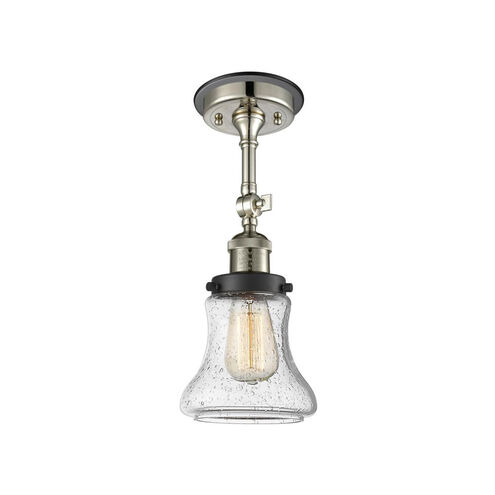 Franklin Restoration Bellmont 1 Light 6.25 inch Polished Nickel/Matte Black Semi-Flush Mount Ceiling Light in Seedy Glass