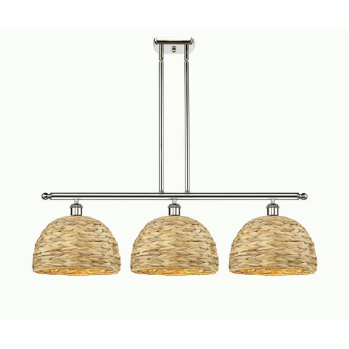Woven Rattan Island Light Ceiling Light in Polished Nickel