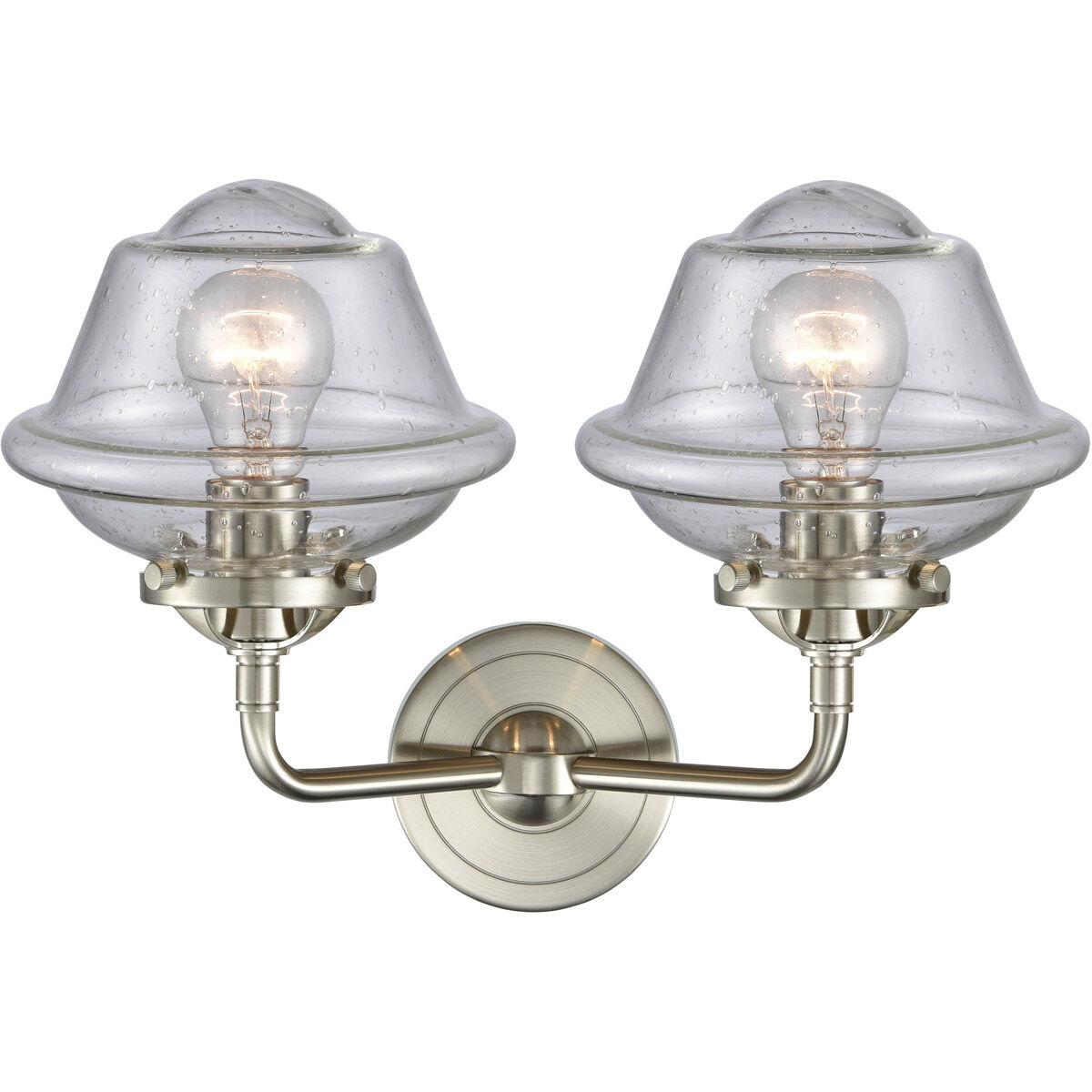 Nouveau Small Oxford LED 15.5 inch Brushed Satin Nickel Bath Vanity Light Wall Light in Seedy Glass, Nouveau