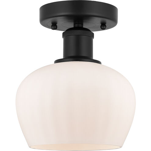 Edison Fenton 1 Light 7 inch Matte Black Semi-Flush Mount Ceiling Light in Matte White Glass