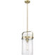 Pilaster 1 Light 9.38 inch Brushed Brass Pendant Ceiling Light in Seedy Glass