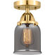 Nouveau 2 Small Bell 1 Light 5 inch Satin Gold Semi-Flush Mount Ceiling Light in Plated Smoke Glass