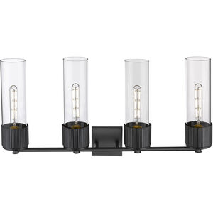 Bolivar 4 Light 31 inch Matte Black Bath Vanity Light Wall Light in Clear Glass
