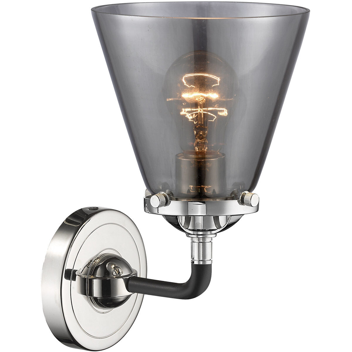 Nouveau Small Cone 1 Light 6 inch Black Polished Nickel Sconce Wall Light in Plated Smoke Glass, Nouveau