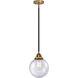 Nouveau 2 Beacon 1 Light 8 inch Black Antique Brass and Matte Black Mini Pendant Ceiling Light in Seedy Glass