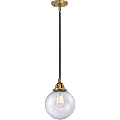 Nouveau 2 Beacon 1 Light 8 inch Black Antique Brass and Matte Black Mini Pendant Ceiling Light in Seedy Glass