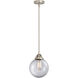 Nouveau 2 Beacon LED 8 inch Brushed Satin Nickel Mini Pendant Ceiling Light in Clear