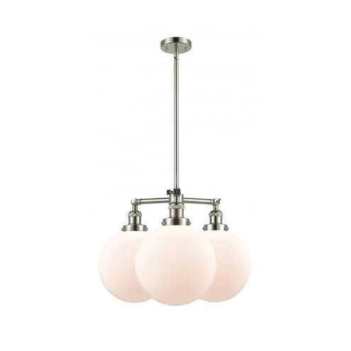 Franklin Restoration X-Large Beacon 3 Light 24 inch Polished Nickel Chandelier Ceiling Light in Matte White Glass, Franklin Restoration
