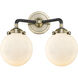 Nouveau Beacon 2 Light 14 inch Black Antique Brass Bath Vanity Light Wall Light in Matte White Glass, Nouveau