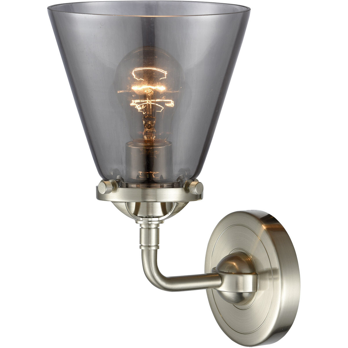 Nouveau Small Cone 1 Light 6 inch Brushed Satin Nickel Sconce Wall Light in Plated Smoke Glass, Nouveau