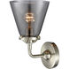 Nouveau Small Cone 1 Light 6 inch Brushed Satin Nickel Sconce Wall Light in Plated Smoke Glass, Nouveau