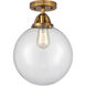 Nouveau 2 Beacon 1 Light 12 inch Brushed Brass Semi-Flush Mount Ceiling Light in Clear Glass