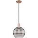 Arcadia Rochester 1 Light 10 inch Antique Copper Mini Pendant Ceiling Light in Light Smoke Glass