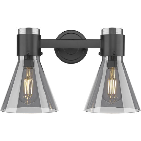 Lawton Cone 2 Light 15.5 inch Matte Black Bath Vanity Light Wall Light in Light Smoke Glass