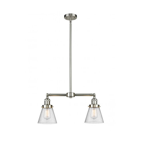 Franklin Restoration Small Cone 2 Light 21 inch Brushed Satin Nickel Chandelier Ceiling Light in Seedy Glass, Franklin Restoration