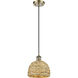Woven Rattan 1 Light 8 inch Antique Brass and Natural Pendant Ceiling Light
