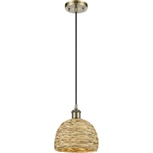 Woven Rattan 1 Light 8 inch Antique Brass Pendant Ceiling Light