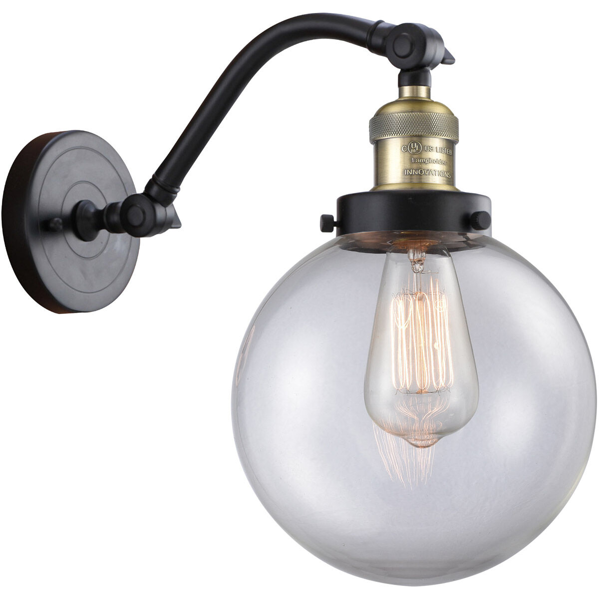 Franklin Restoration Large Beacon LED 8 inch Black Antique Brass Sconce Wall Light in Clear Glass, Franklin Restoration