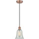 Edison Hanover LED 6.25 inch Antique Copper Mini Pendant Ceiling Light in Mouchette Glass