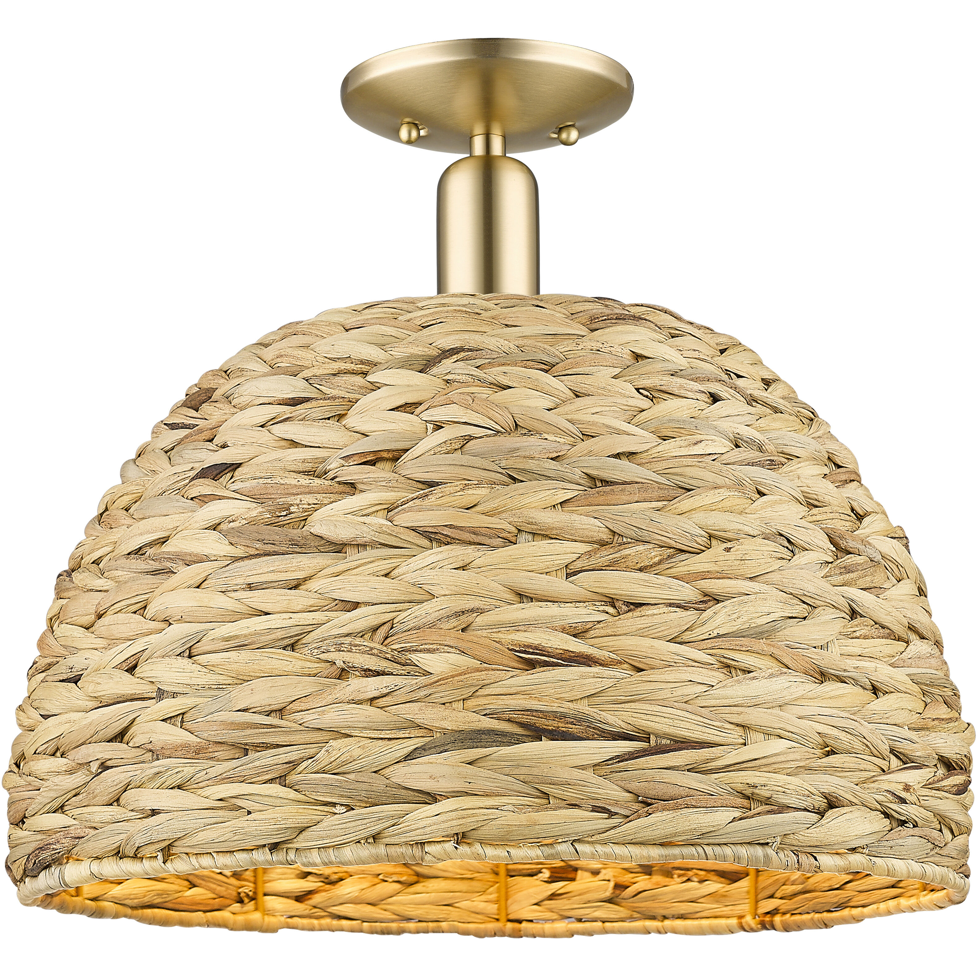 Arcadia Woven Rattan 1 Light 15.75 inch Champagne Bronze Semi-Flush Mount Ceiling Light