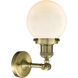 Franklin Restoration Beacon 1 Light 6 inch Antique Brass Sconce Wall Light in Cased Matte White Glass, Franklin Restoration