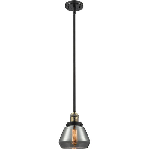 Franklin Restoration Fulton LED 7 inch Black Antique Brass Mini Pendant Ceiling Light in Plated Smoke Glass, Franklin Restoration