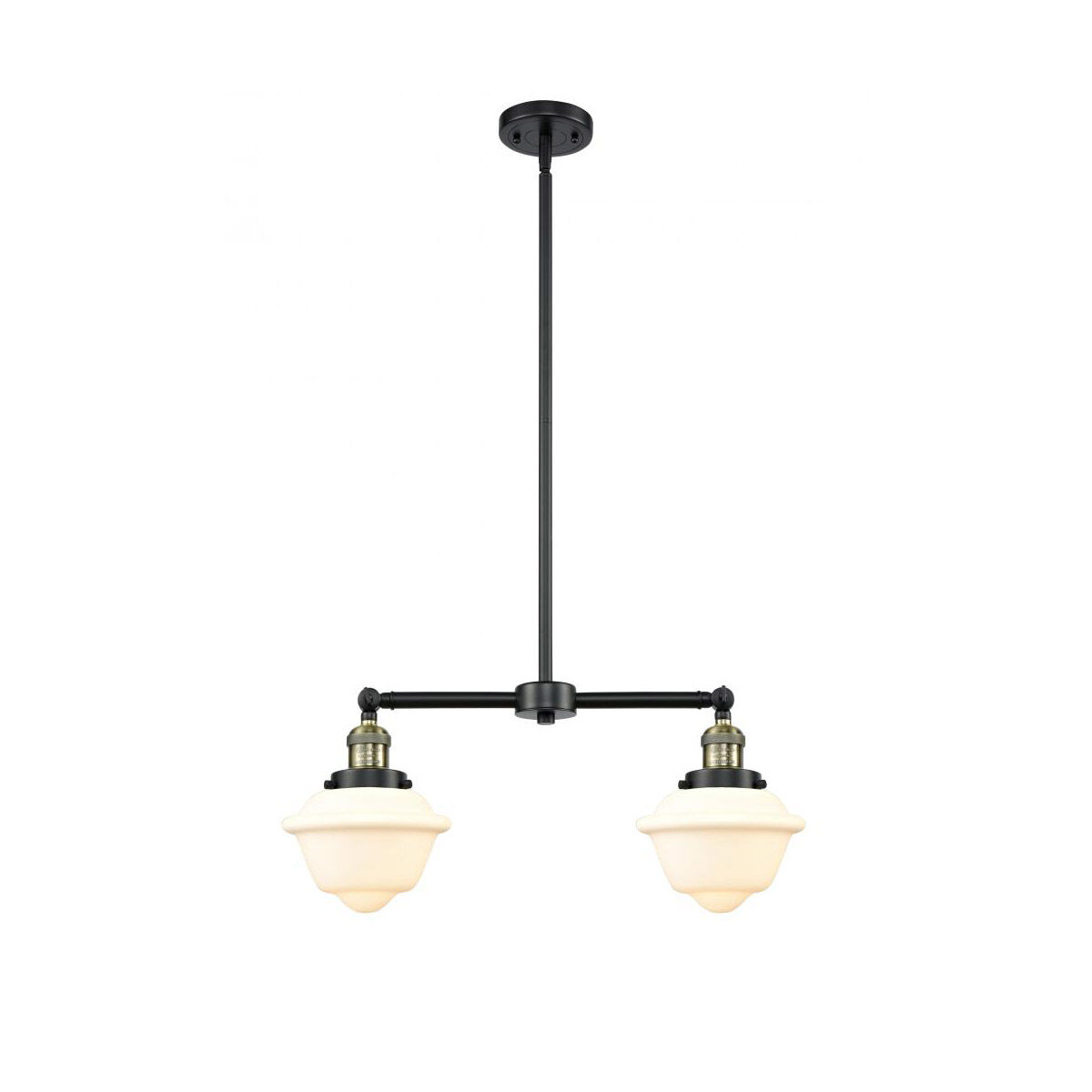 Franklin Restoration Small Oxford 2 Light 24 inch Black Antique Brass Chandelier Ceiling Light in Matte White Glass, Franklin Restoration
