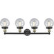 Beacon 4 Light 33.5 inch Black Antique Brass Bath Vanity Light Wall Light in Seedy Glass, Small