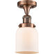 Franklin Restoration Small Bell 1 Light 5 inch Antique Copper Semi-Flush Mount Ceiling Light in Matte White Glass, Franklin Restoration