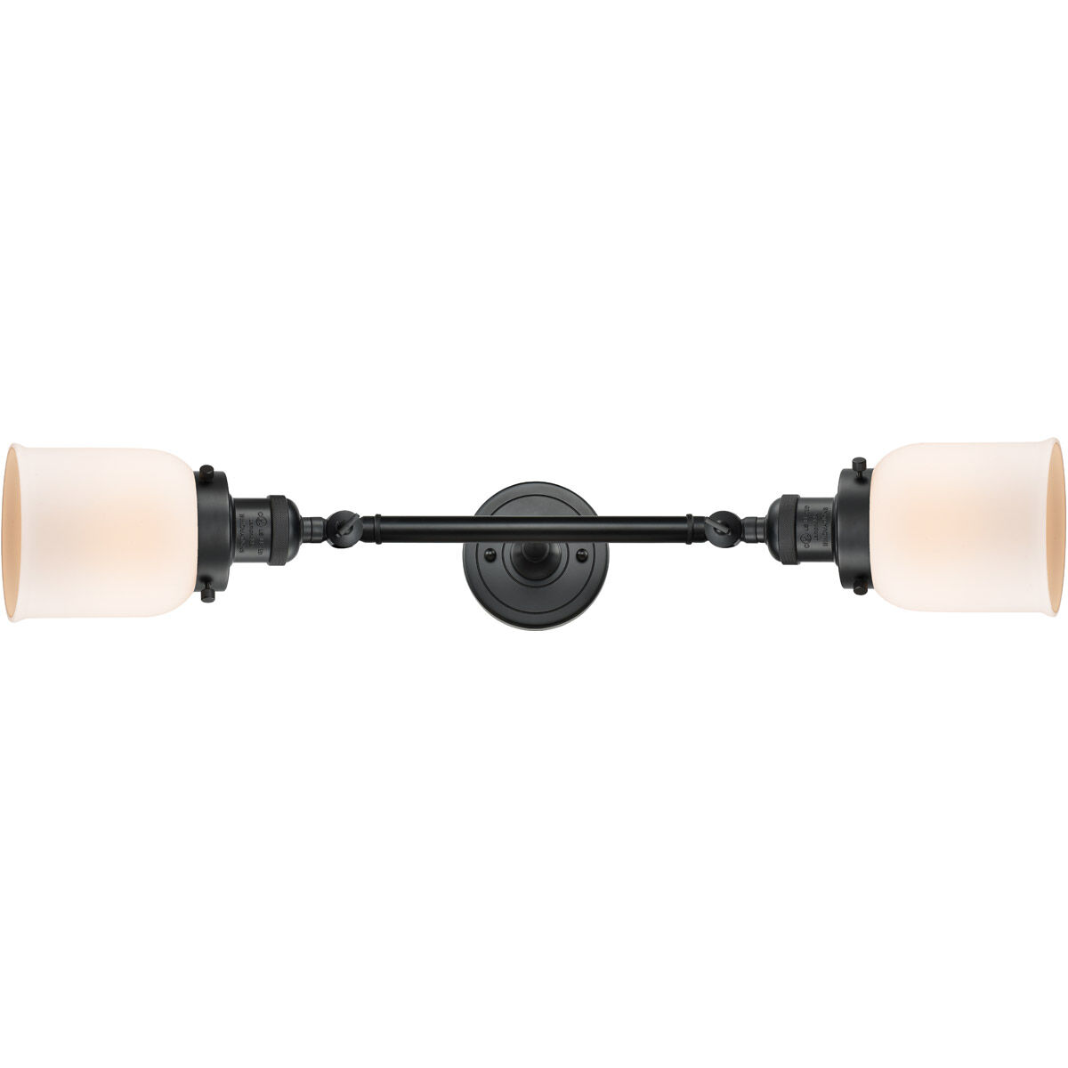 Franklin Restoration Small Bell 2 Light 5 inch Matte Black Bath Vanity Light Wall Light in Matte White Glass, Franklin Restoration