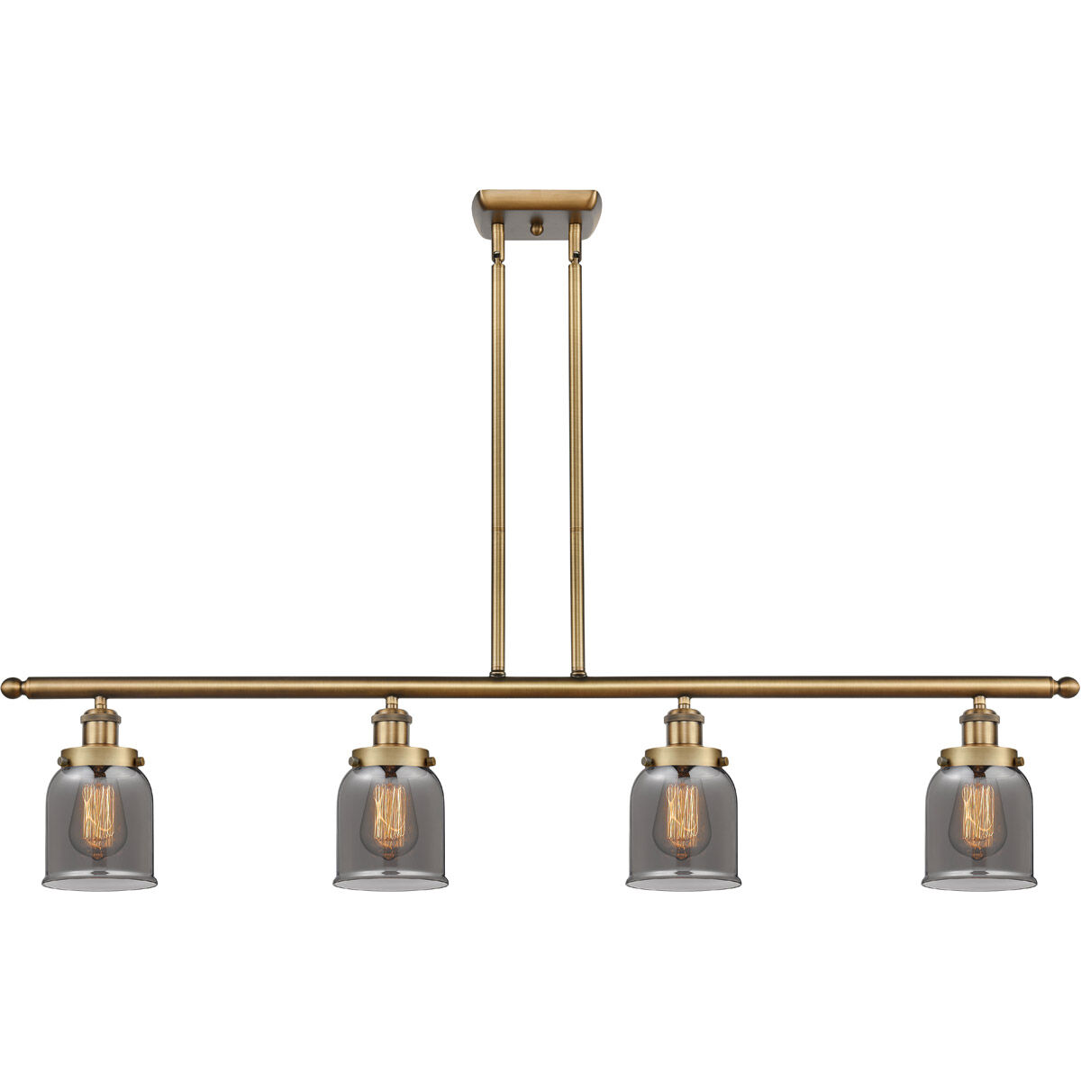 Ballston Small Bell LED 48 inch Brushed Brass Island Light Ceiling Light in Plated Smoke Glass