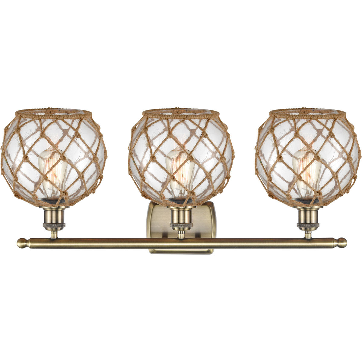 Ballston Farmhouse Rope LED 26 inch Antique Brass Bath Vanity Light Wall Light in Clear Glass with Brown Rope, Ballston