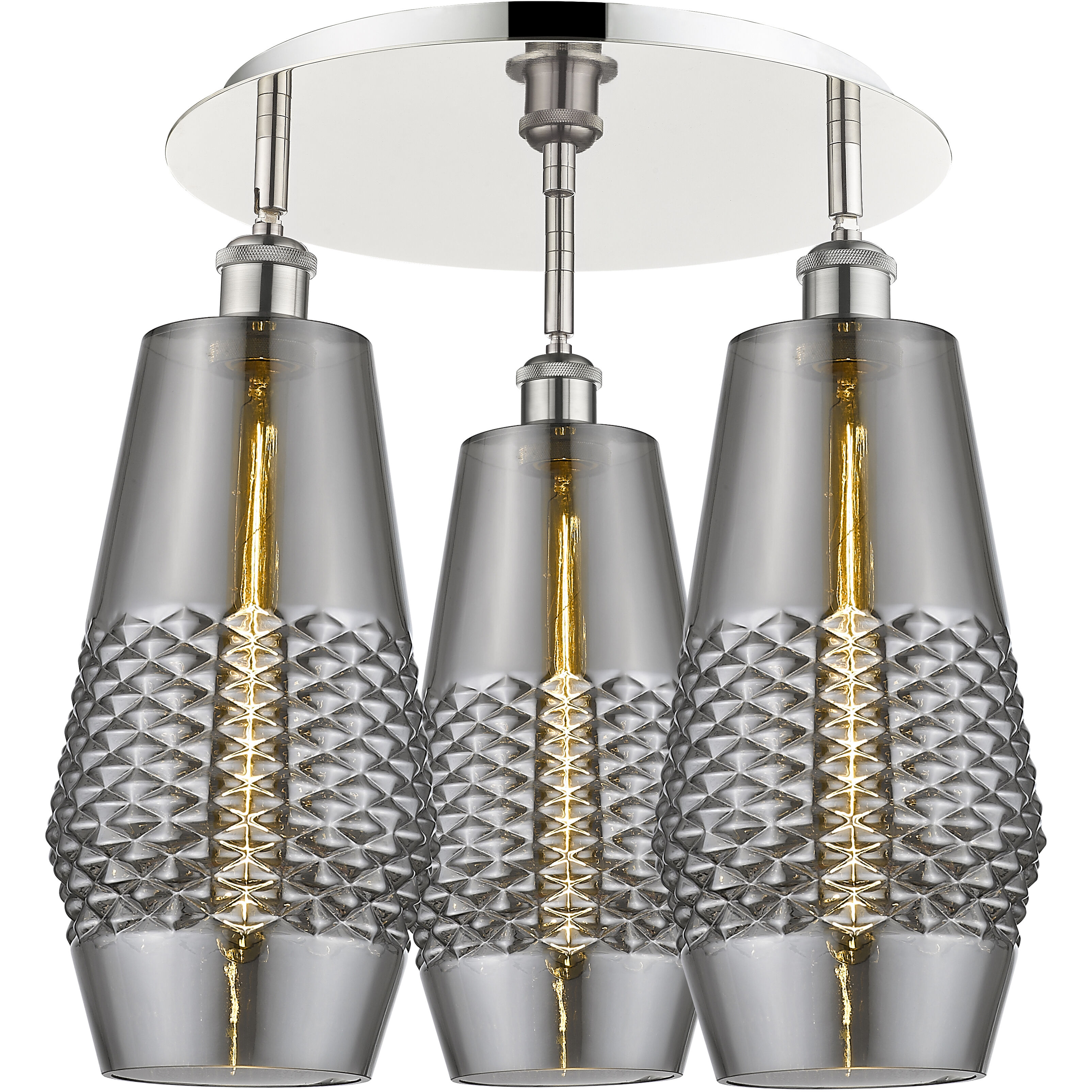 Windham 3 Light 18.75 inch Polished Nickel Flush Mount Ceiling Light in Smoked