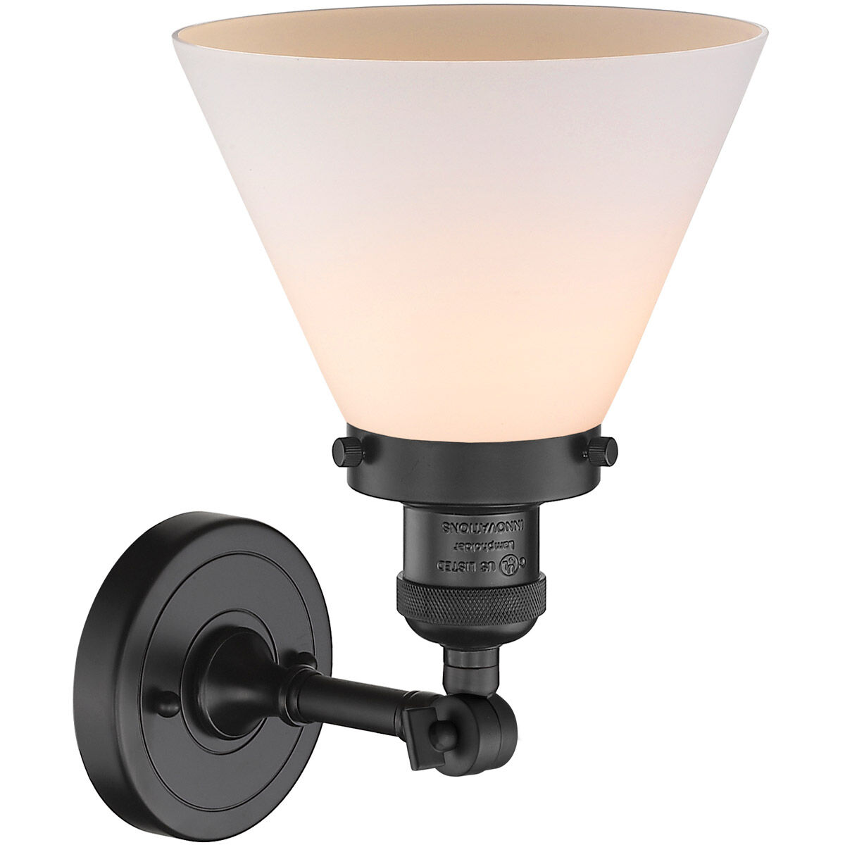Franklin Restoration Large Cone LED 8 inch Matte Black Semi-Flush Mount Ceiling Light in Matte White Glass, Franklin Restoration