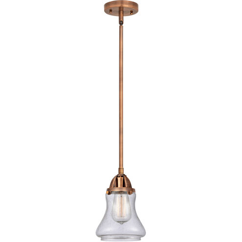 Nouveau 2 Bellmont LED 6 inch Antique Copper Mini Pendant Ceiling Light in Seedy Glass