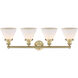 Cone 4 Light 34.75 inch Brushed Brass Bath Vanity Light Wall Light in Matte White Glass, Large