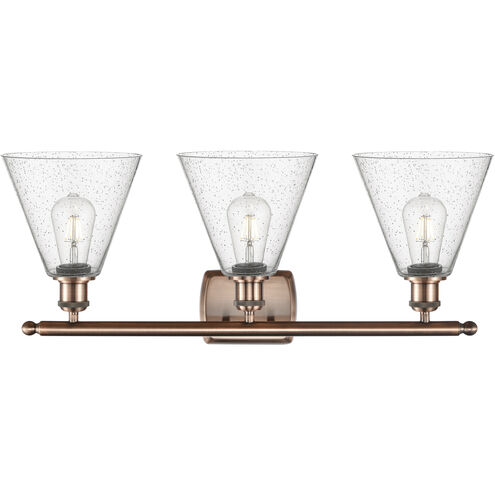 Ballston Ballston Cone 3 Light 28 inch Antique Copper Bath Vanity Light Wall Light in Seedy Glass