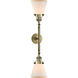 Franklin Restoration Small Cone 2 Light 16 inch Antique Brass Bath Vanity Light Wall Light in Incandescent, Matte White Glass, Franklin Restoration