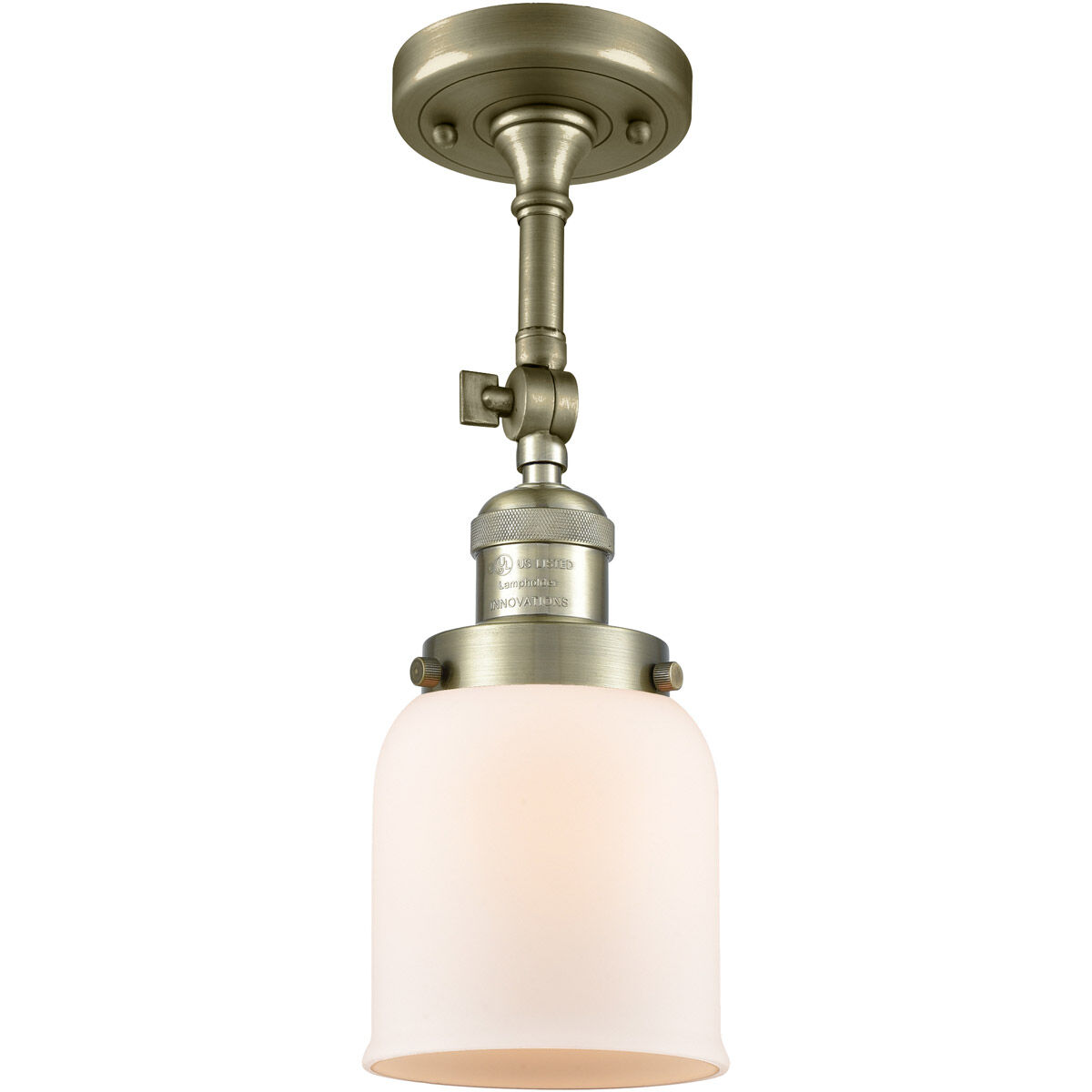 Franklin Restoration Small Bell LED 5 inch Antique Brass Semi-Flush Mount Ceiling Light in Matte White Glass, Franklin Restoration