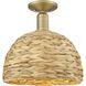 Arcadia Woven Rattan 1 Light 12 inch Brushed Brass Semi-Flush Mount Ceiling Light