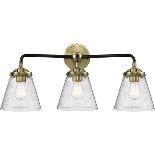 Nouveau Small Cone LED 24 inch Brushed Satin Nickel Bath Vanity Light Wall Light in Seedy Glass, Nouveau
