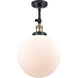 Franklin Restoration XX-Large Beacon 1 Light 12 inch Black Antique Brass Semi-Flush Mount Ceiling Light in Matte White Glass, Franklin Restoration