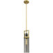 Utopia 1 Light 4.25 inch Brushed Brass Pendant Ceiling Light in Plated Smoke Glass