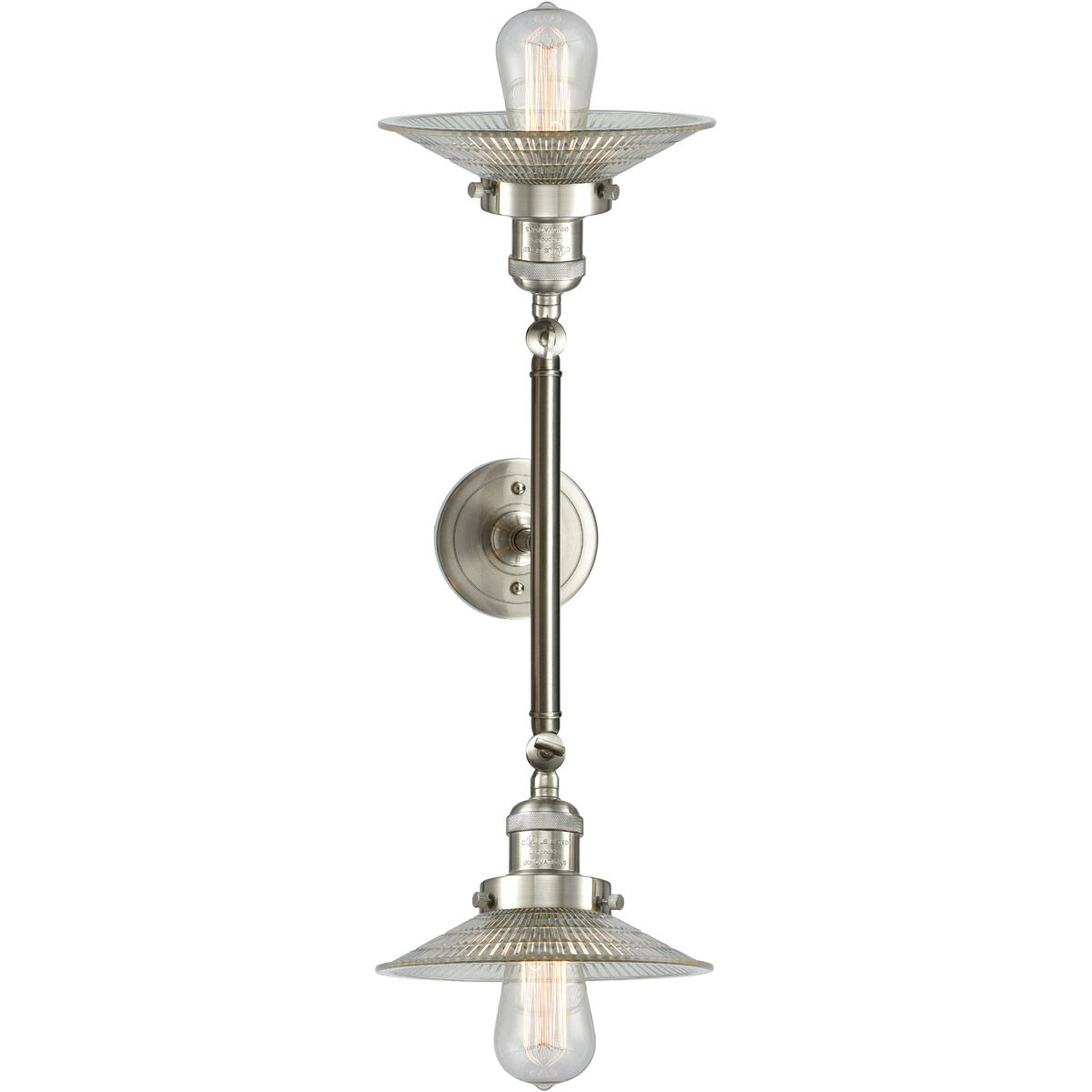 Franklin Restoration Halophane 2 Light 18 inch Brushed Satin Nickel Bath Vanity Light Wall Light in Clear Halophane Glass, Franklin Restoration