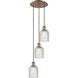 Bridal Veil 3 Light 11.5 inch Antique Copper Multi Pendant Ceiling Light in Clear