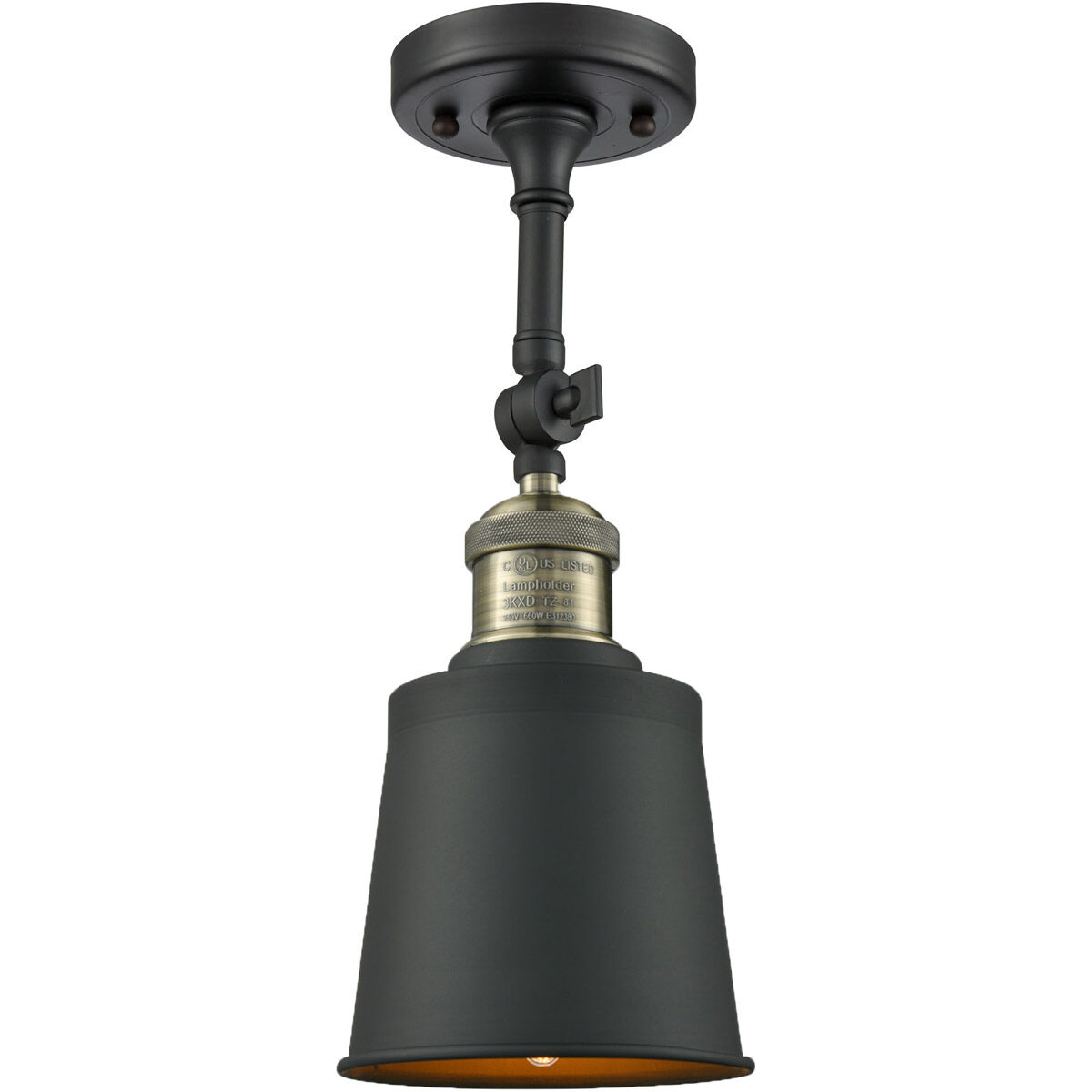 Franklin Restoration Addison LED 5 inch Black Antique Brass Semi-Flush Mount Ceiling Light in Matte Black, Franklin Restoration