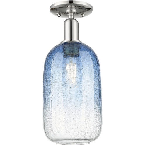 Downtown Urban Brookhaven Cloche 1 Light 7 inch Polished Nickel Semi-Flush Mount Ceiling Light in Sapphire Blue Glass