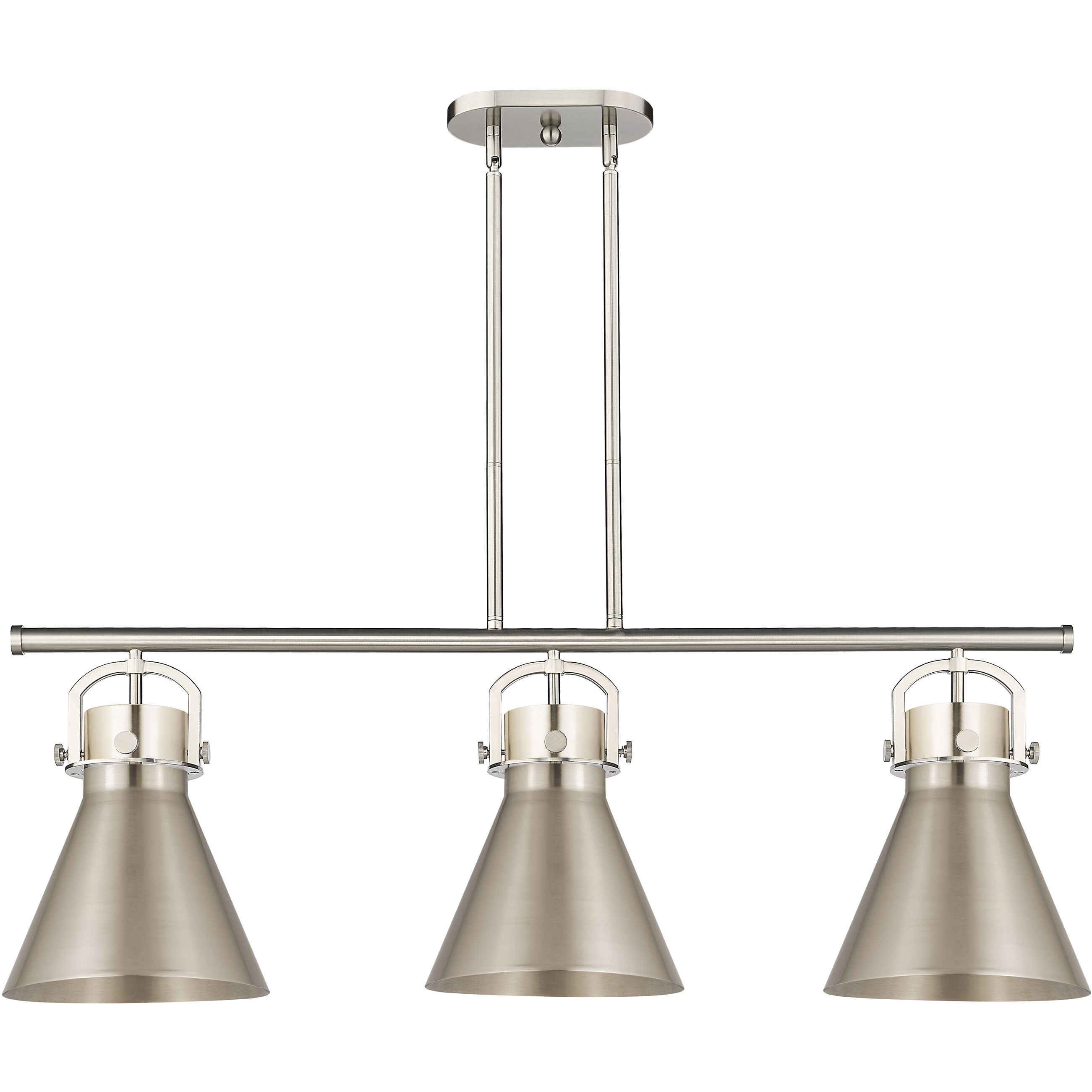 Newton Cone 3 Light 42 inch Satin Nickel Island Light With Curved Shade Holder Ceiling Light