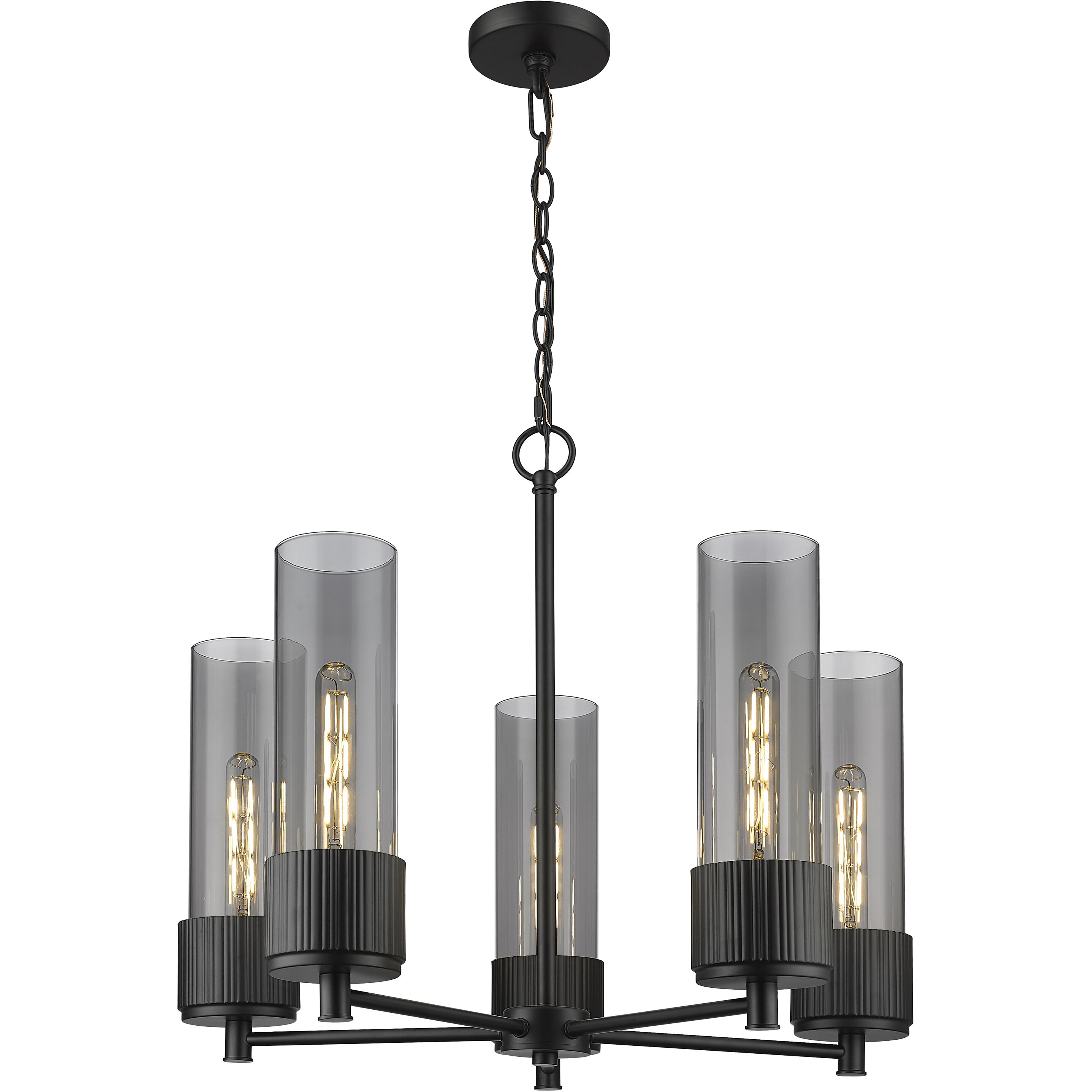 Bolivar 5 Light 25 inch Matte Black Chandelier Ceiling Light in Plated Smoke Glass