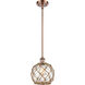 Ballston Farmhouse Rope LED 8 inch Antique Copper Pendant Ceiling Light in Clear Glass with Brown Rope, Ballston